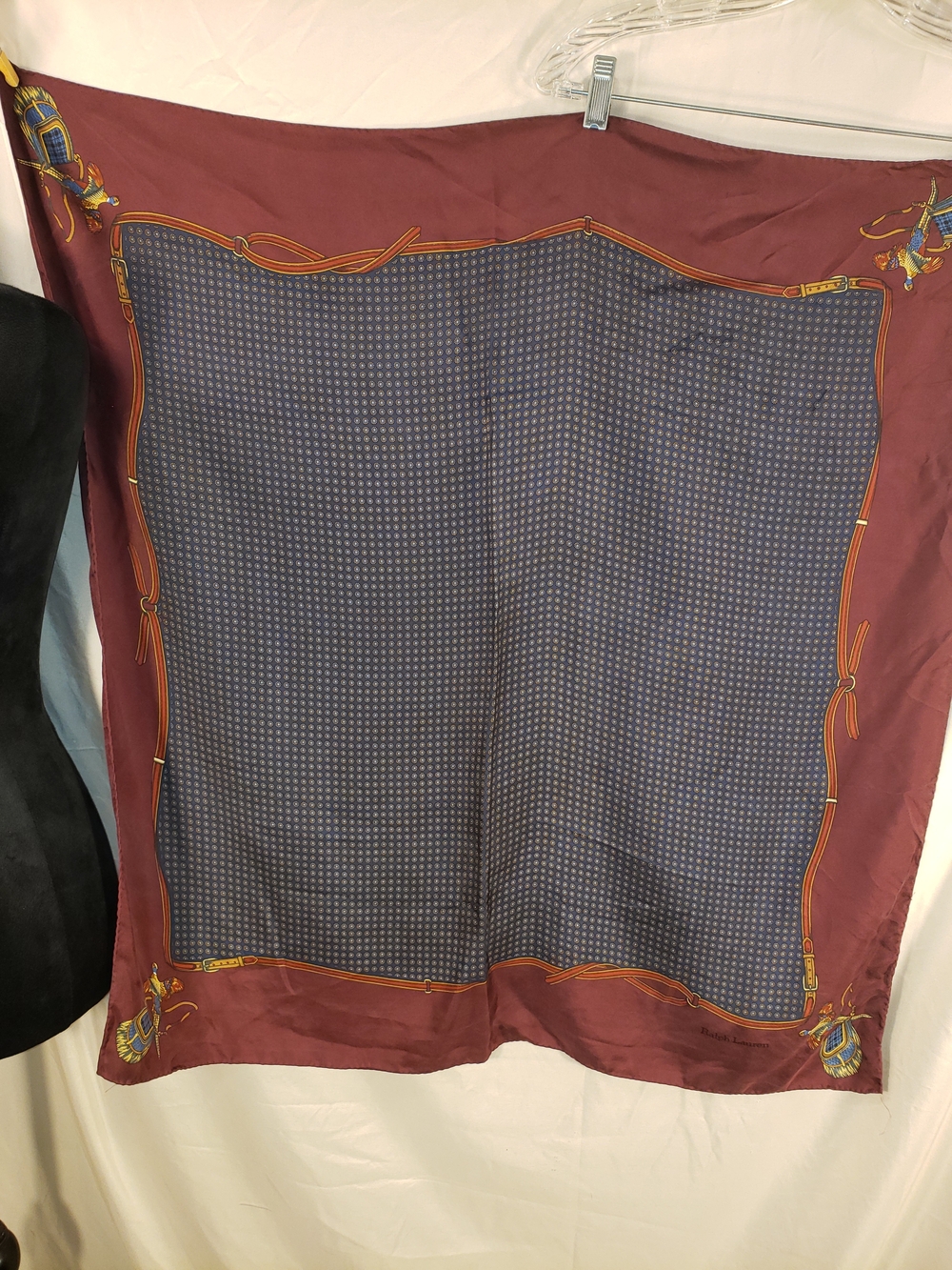 Women' Ralph Lauren Beautiful Silk Square Scarf - Burgundy and Navy
